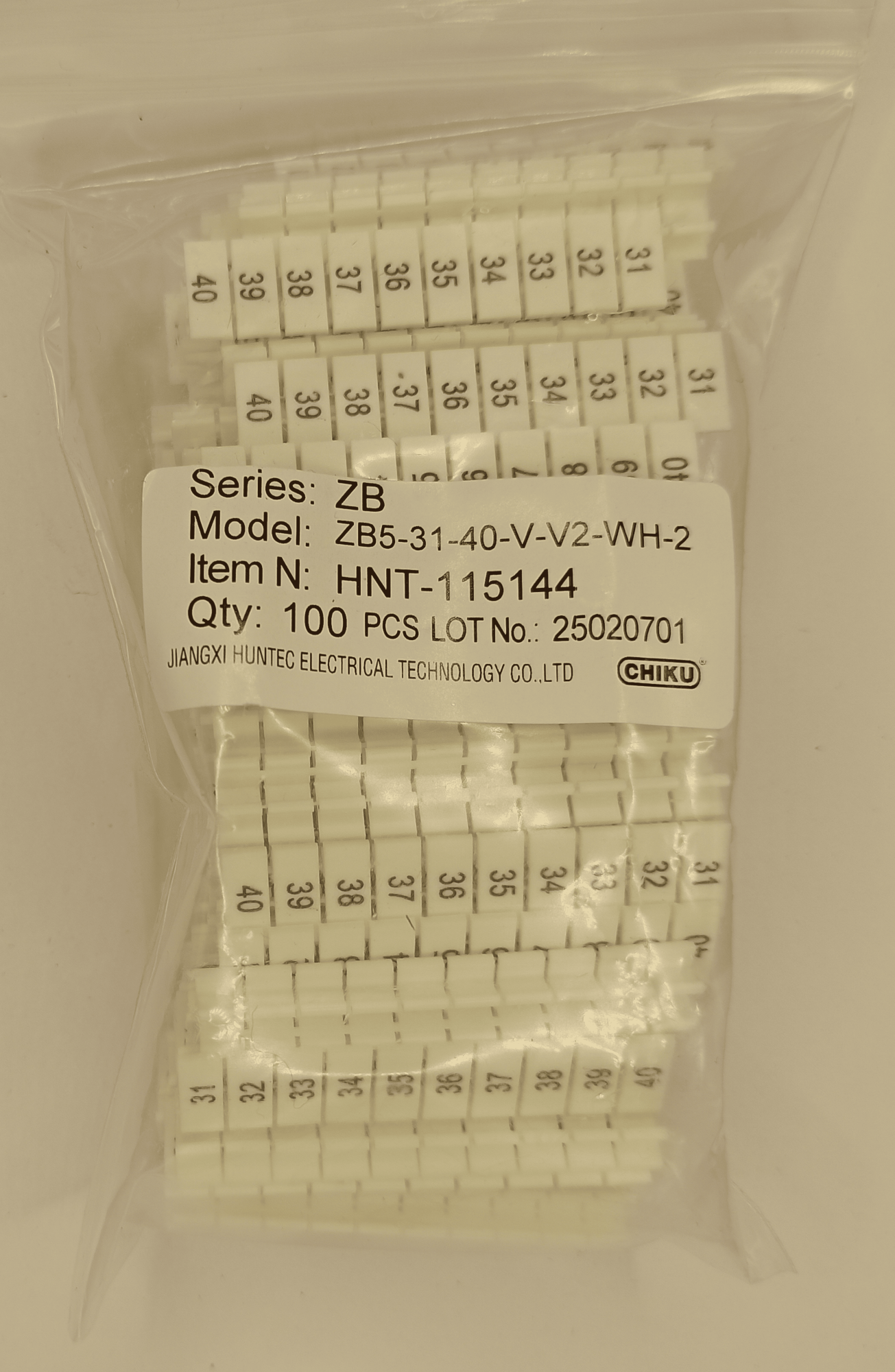 Маркировка клеммных модулей ZB 5 (V/31-40)