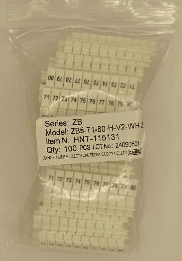 Маркировка клеммных модулей ZB 5 (H/71-80)