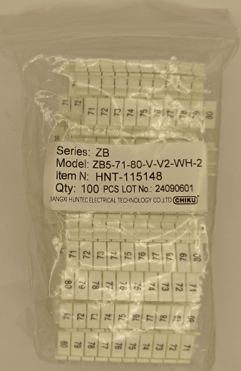 Маркировка клеммных модулей ZB 5 (V/71-80)